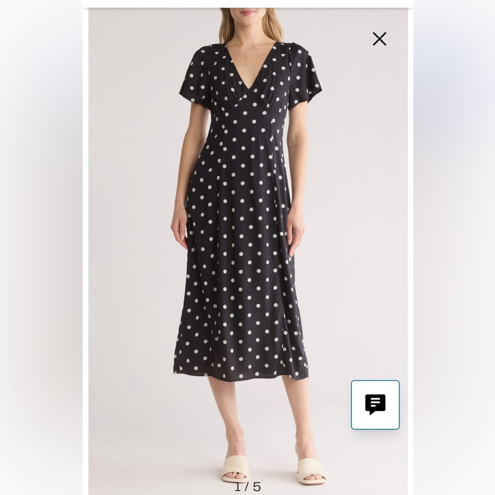 Madewell Black Polka Dot Midi Dress - V-Neck Flutter Sleeve size 00